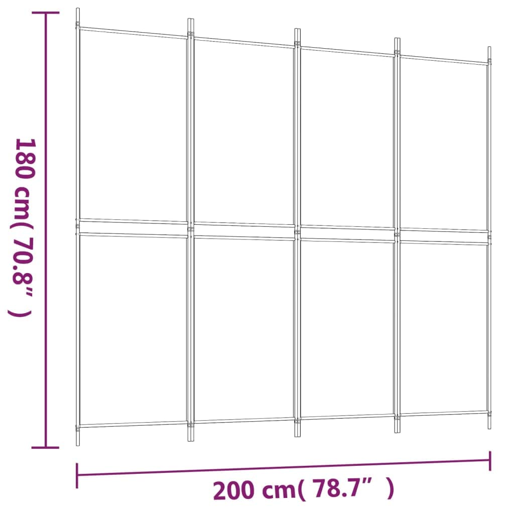 200 × 180 cm 4-Panel Black Fabric Room Divider