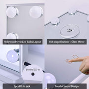 Hollywood Mirror, Large Lighted Vanity Makeup Mirror with Lights, 14pcs Led Bulbs Table top or Wall Mounted Dressing Table Beauty Mirror with A Magnetic 10x Magnifying Mirror (Silver)