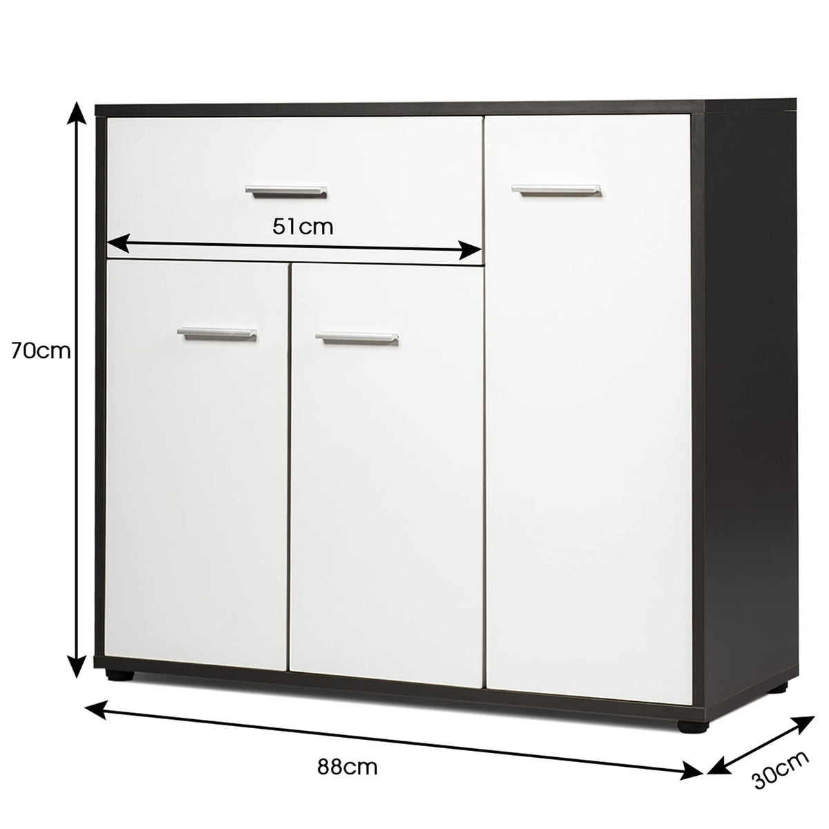Kitchen Cabinet W/Drawer & 4 Adjustable Shelves, Sideboard W/3 Doors, Multifunctional Wood Storage Cabinet, Suitable for Living Room, Bedroom, Kitchen, Entrance