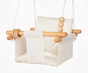 Canvas Baby Swing with Safety Belt & Mounting Hardware – White
