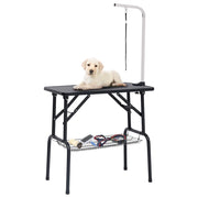 Foldable Pet Grooming Table with Adjustable Arm & Storage Basket