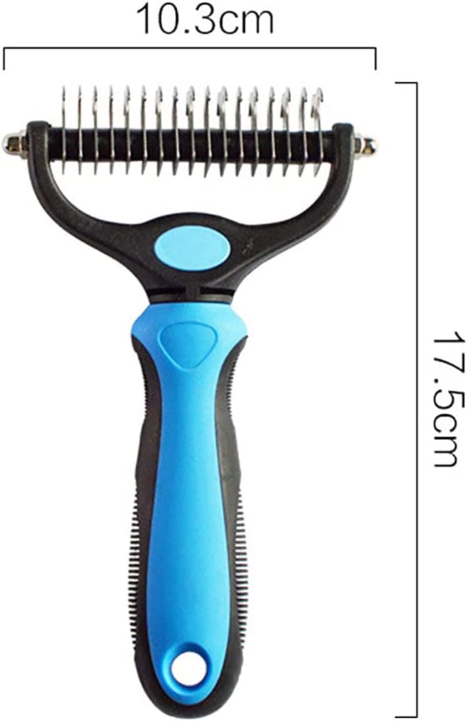 Double-Sided Pet Undercoat & Dematting Rake – Blue or Pink