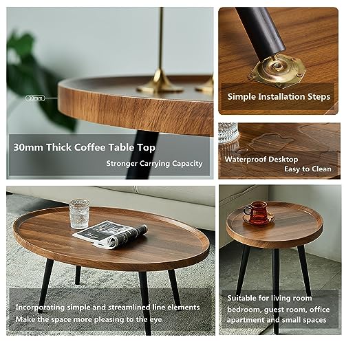2-Piece Round Coffee Table Set – Wood Finish