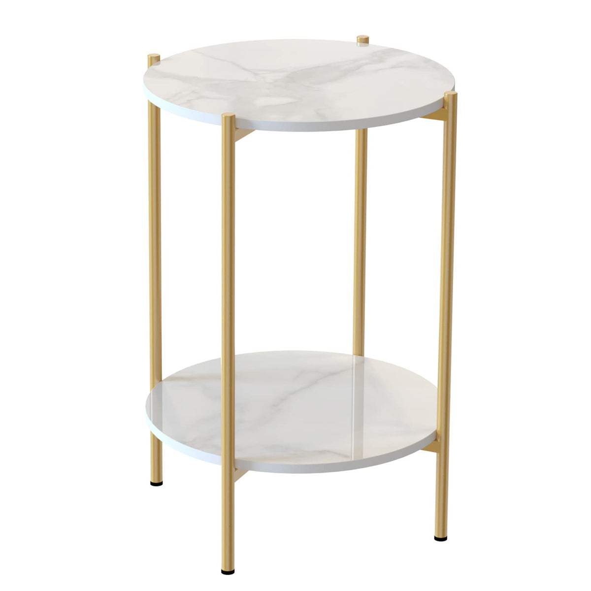 2-Tier Sintered-Stone Side Table – White & Gold