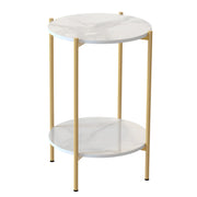2-Tier Sintered-Stone Side Table – White & Gold