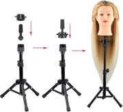 Mini Wig Stand Tripod with Head Adjustable Mannequin Head Stand Wig Head Stand Wig Tripod Stand for Cosmetology Hairdressing Training(25 Inch,Black)