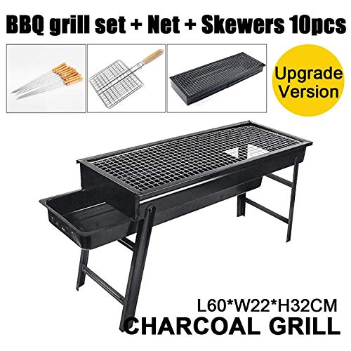 Outdoor Foldable BBQ Charcoal Grill Portable Hibachi Barbecue Camping Large Broil Kebab Grate Large Tray Net Rotisserie Set Stainless Steel