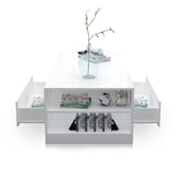 Luxsuite Coffee Table Wood 2 Drawers Cabinet Storage Shelf High Gloss Living Room Modern Furniture White 95CM