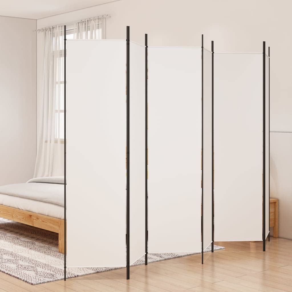 White 6-Panel Folding Fabric Room Divider