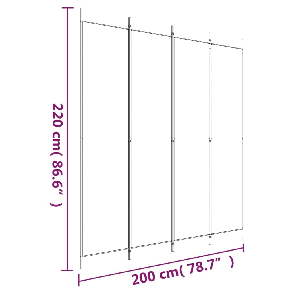 200 × 220 cm 4-Panel Brown Fabric Room Divider