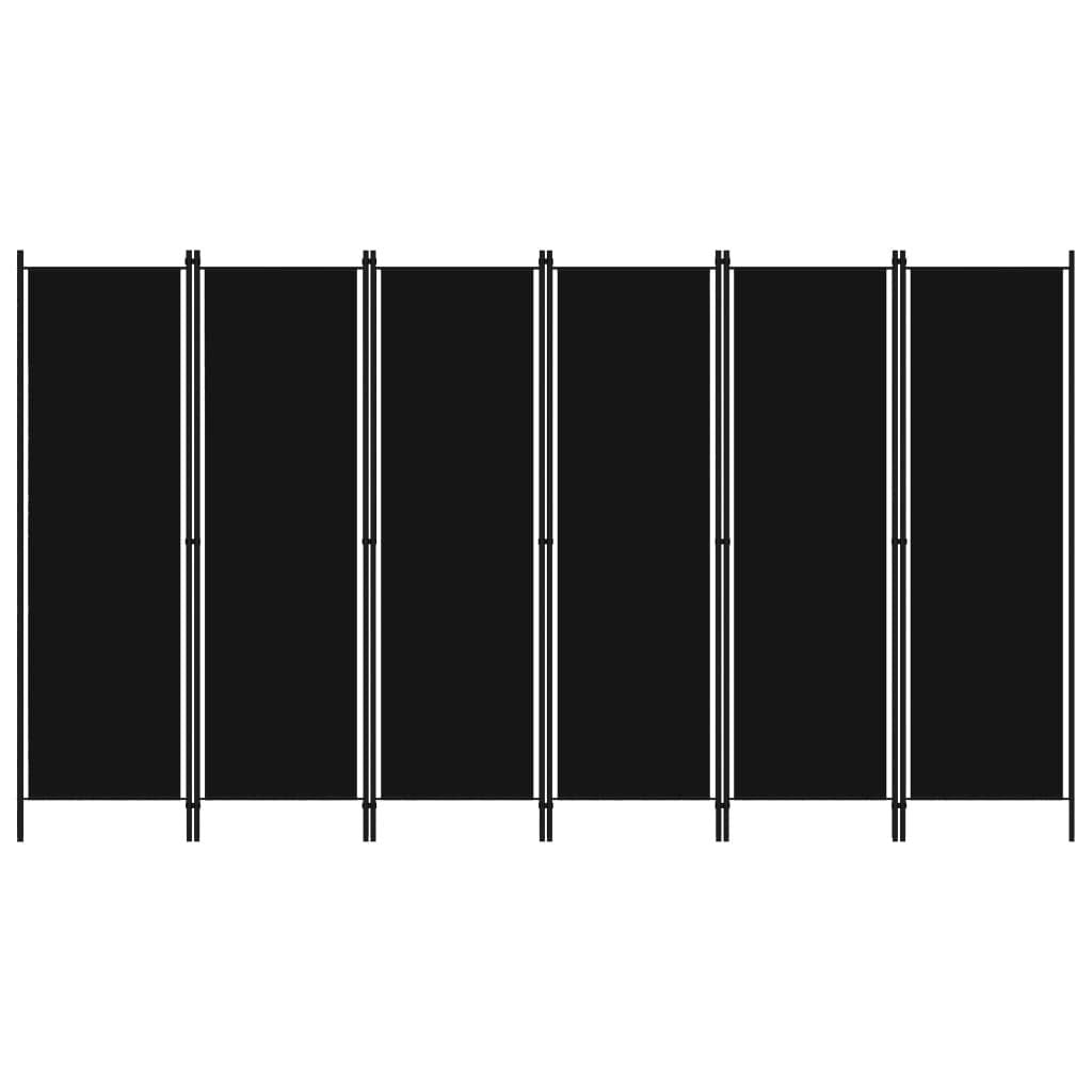 300 × 180 cm 6-Panel Black Fabric Room Divider