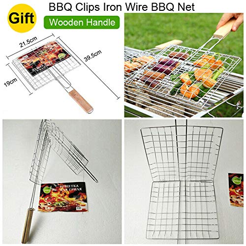Outdoor Foldable BBQ Charcoal Grill Portable Hibachi Barbecue Camping Large Broil Kebab Grate Large Tray Net Rotisserie Set Stainless Steel