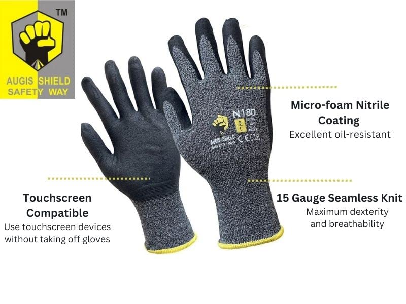 12 Pairs Micro-foam Nitrile Coated Work Gloves, Ideal for General Purpose, Automotive, Construction, Home Improvement (Touchscreen Compatible)