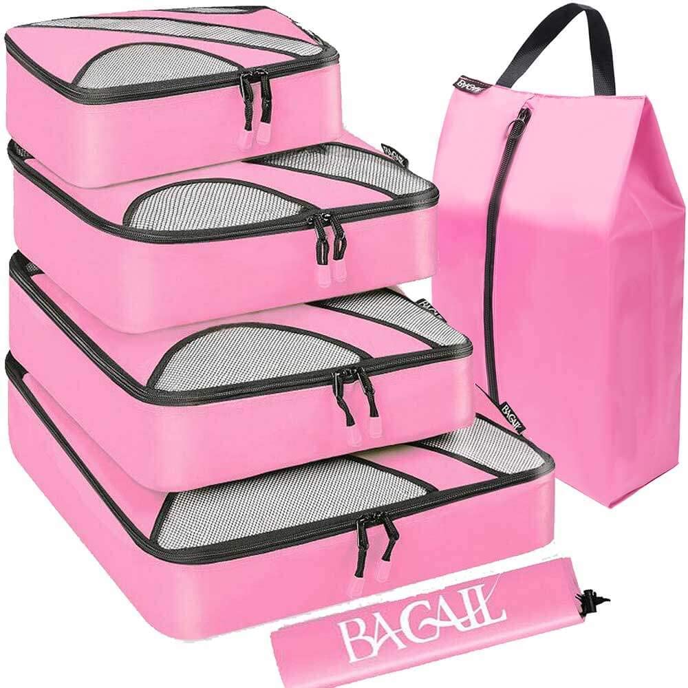6 Set Packing Cubes, Travel Luggage Packing Organizers with Laundry Bag Fushcia
