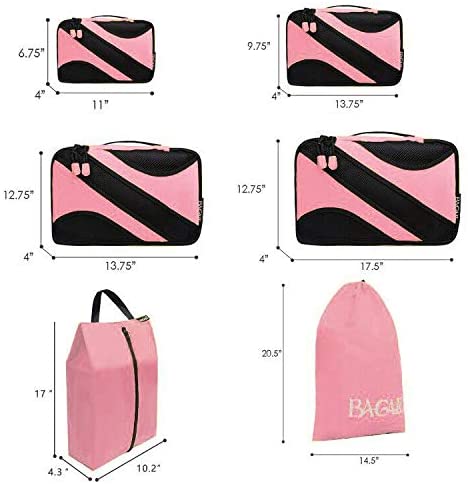 6 Set Packing Cubes, Travel Luggage Packing Organizers with Laundry Bag Fushcia