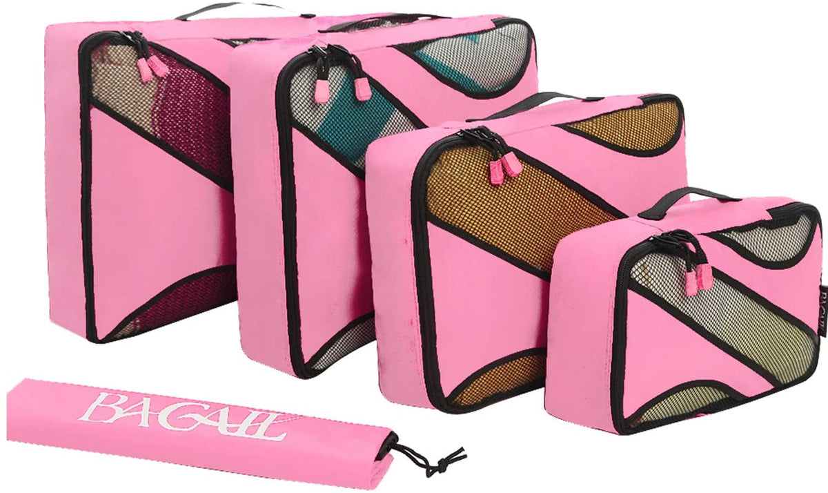 6 Set Packing Cubes, Travel Luggage Packing Organizers with Laundry Bag Fushcia