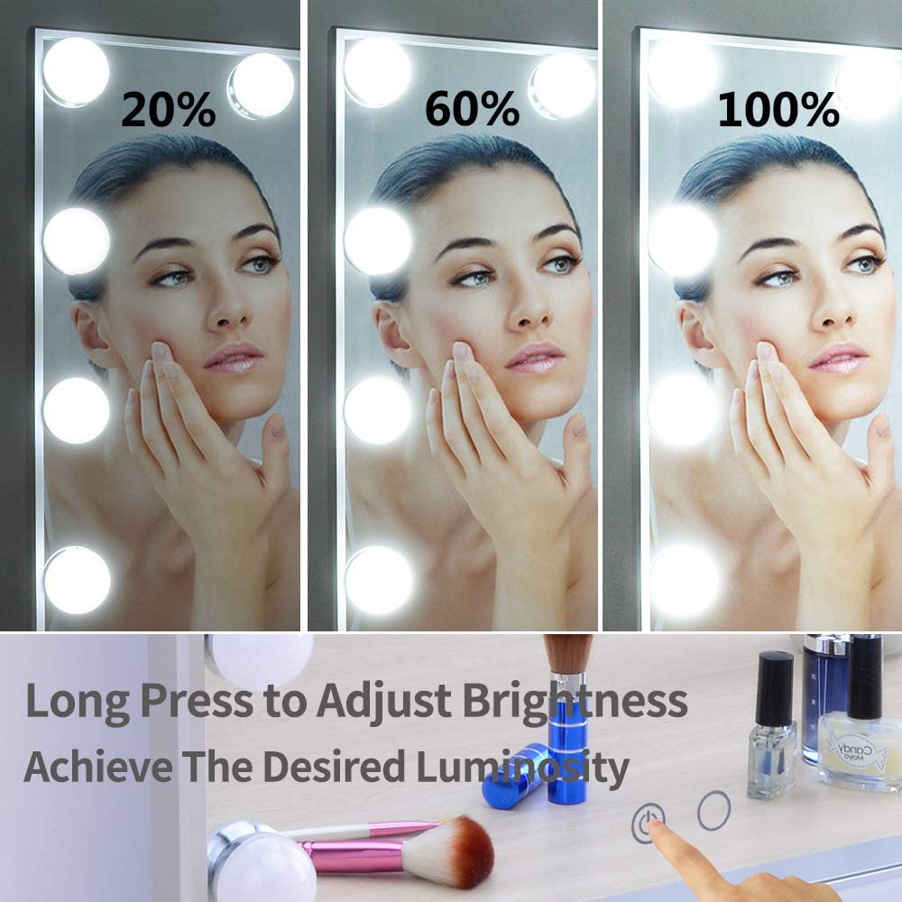 Hollywood Mirror, Large Lighted Vanity Makeup Mirror with Lights, 14pcs Led Bulbs Table top or Wall Mounted Dressing Table Beauty Mirror with A Magnetic 10x Magnifying Mirror (Silver)