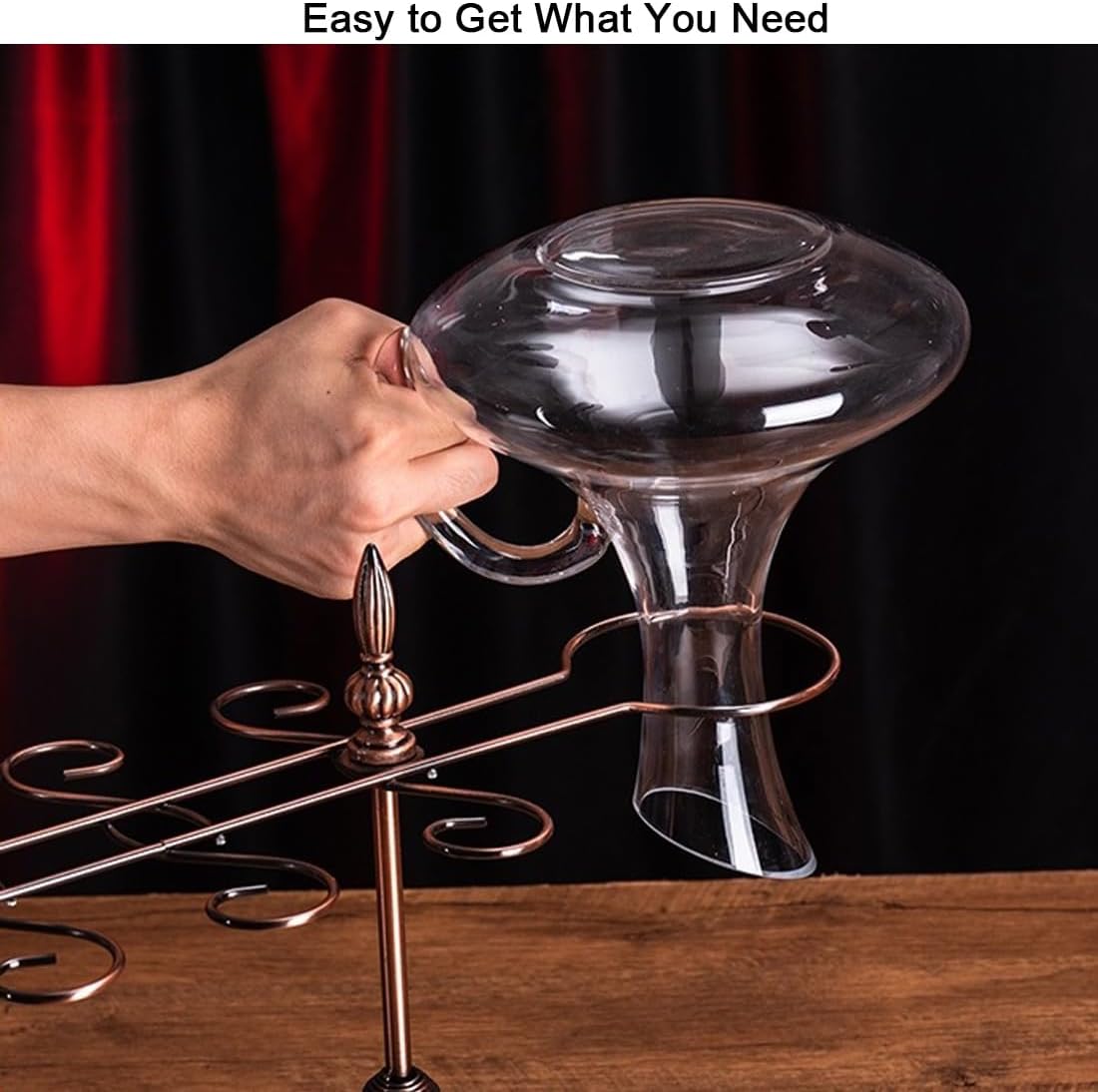 Wine Glass Holder Stand Wine Organiser Rack can Holds Up to 1 Decanter, 2 Bottles and 6 Glasses for Home Bar Furniture,Bronze