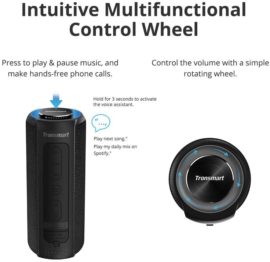 Waterproof Bluetooth Speakers, Tronsmart T6 Plus 40W Outdoor Speakers Bluetooth 5.0, IPX6 Portable Wireless Speakers with Tri-Bass Effects, 15-Hour Playtime with 6600mAh Power Bank, TWS, Built-in Mic