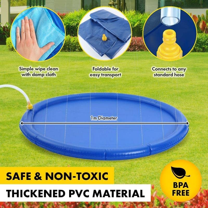 Blue 1 m Inflatable Dog Sprinkler & Splash Mat with Anti-Slip Pad
