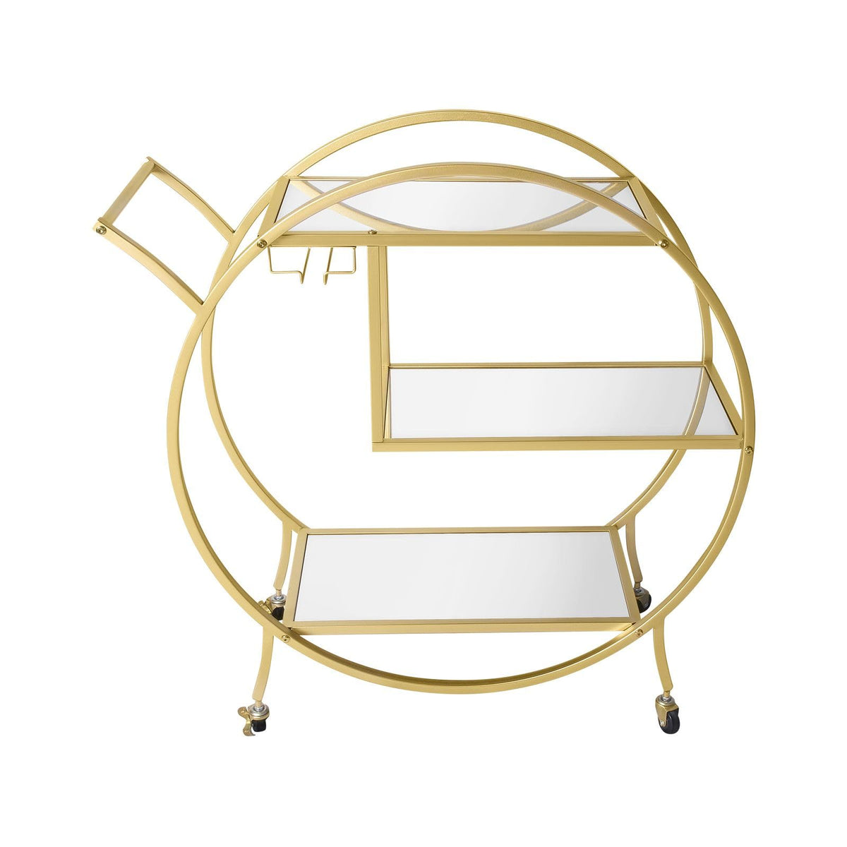 3-Tier Round Gold Bar Cart with Mirrored-Glass Shelves