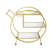 3-Tier Round Gold Bar Cart with Mirrored-Glass Shelves
