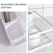 43 cm White 2-Tier Dish Drying Rack with Rotating Drain Spout