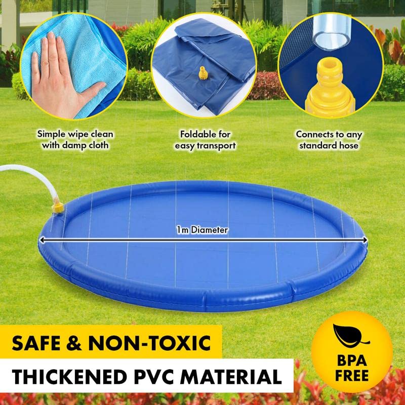 Blue 1 m Inflatable Dog Sprinkler & Splash Mat with Anti-Slip Pad