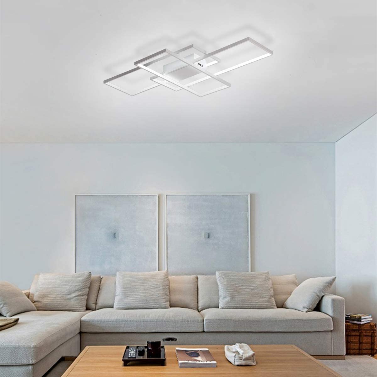 Ceiling Light Dimmable LED Chandelier with Remote Control,Modern 50W 3-Layer Square Ceiling Lamp Acrylic Flush Mount Ceiling Lights Fixtures for Bedroom Dining Living Room Kitchen(White)