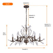 Bronze Farmhouse Crystal Chandelier, 6-Light Rustic Pendant Lighting Fixtures with Crystal Branch, Vintage French Country Chandeliers for Dining Room Living Room Kitchen Bedroom Restaurant