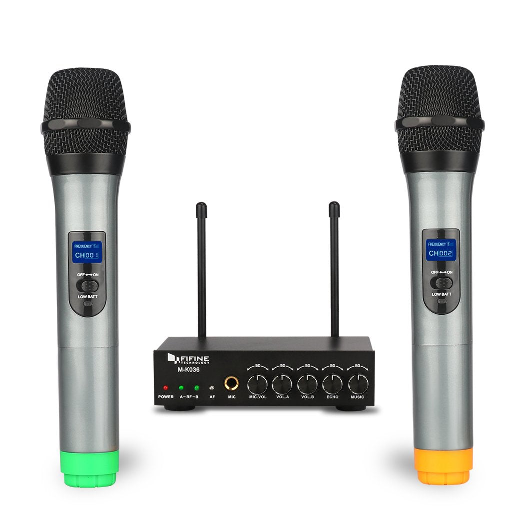 FIFINE K036 Dual UHF Karaoke Microphone Mixer System