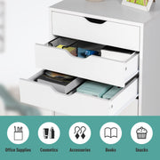 5-Drawer File Cabinet, Side Cabinet File Pedestal w/ 4 Castors, Wood Under Desk Drawer, Storage Cabinet Organiser, Compact Chest of Drawers Dresser, Mobile File Cabinets for Home Office, White