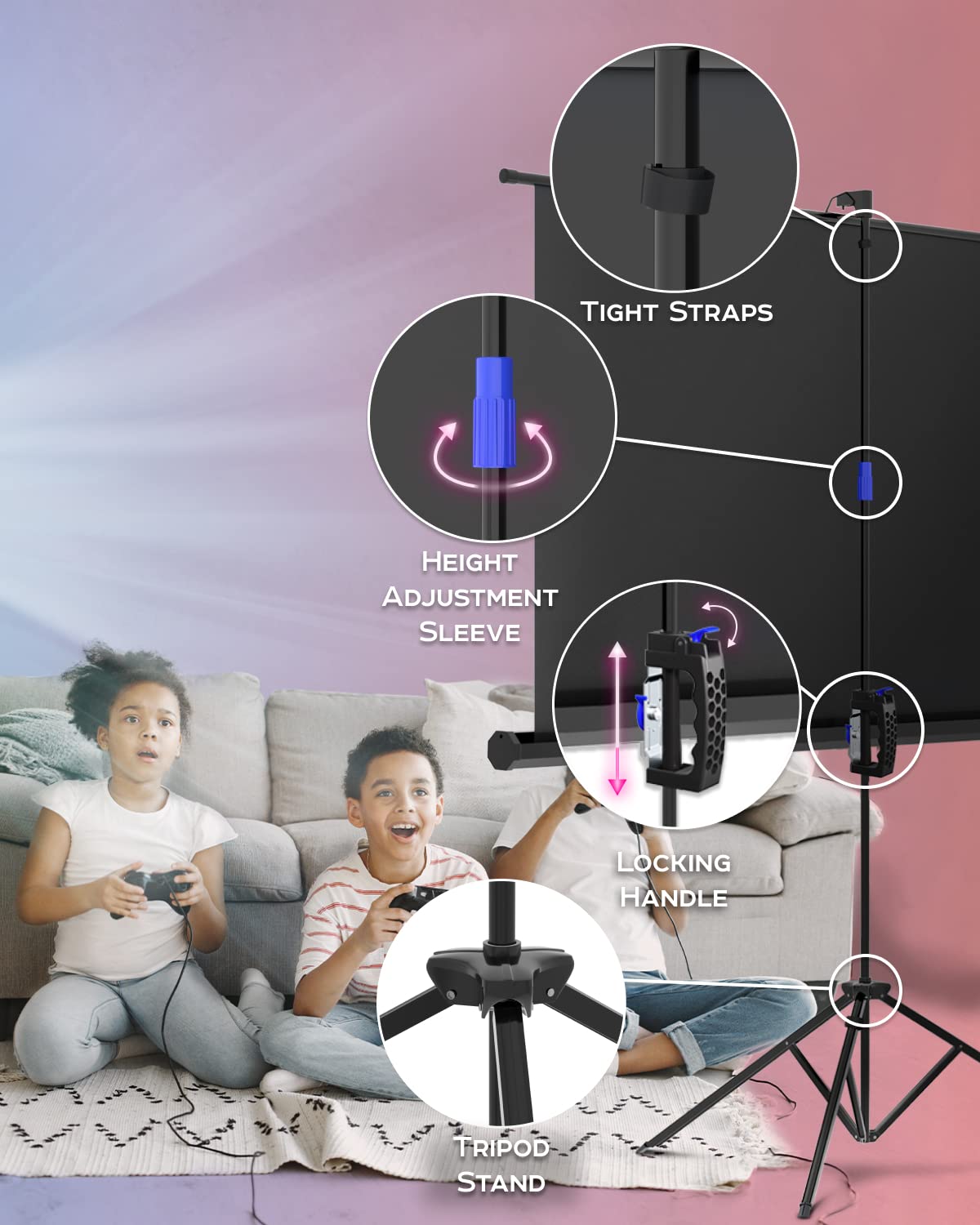 Projector Screen with Stand 60 inch - Indoor and Outdoor Projection Screen for Movie or Office Presentation - 16:9 HD Premium Wrinkle-Free Tripod Screen for Projector with Carry Bag and Tight Straps