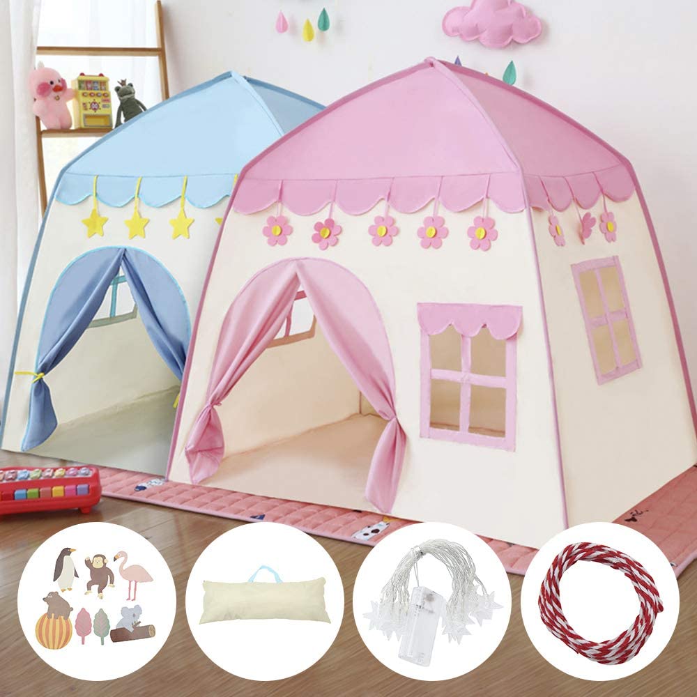 Princess Castle Play Tent Kids Teepee Tent Large Children Playhouse Oxford Fabric Children Playhouse for Indoor Outdoor with Carry Bag Portable Playhouse Boys & Girls Birthday Gift