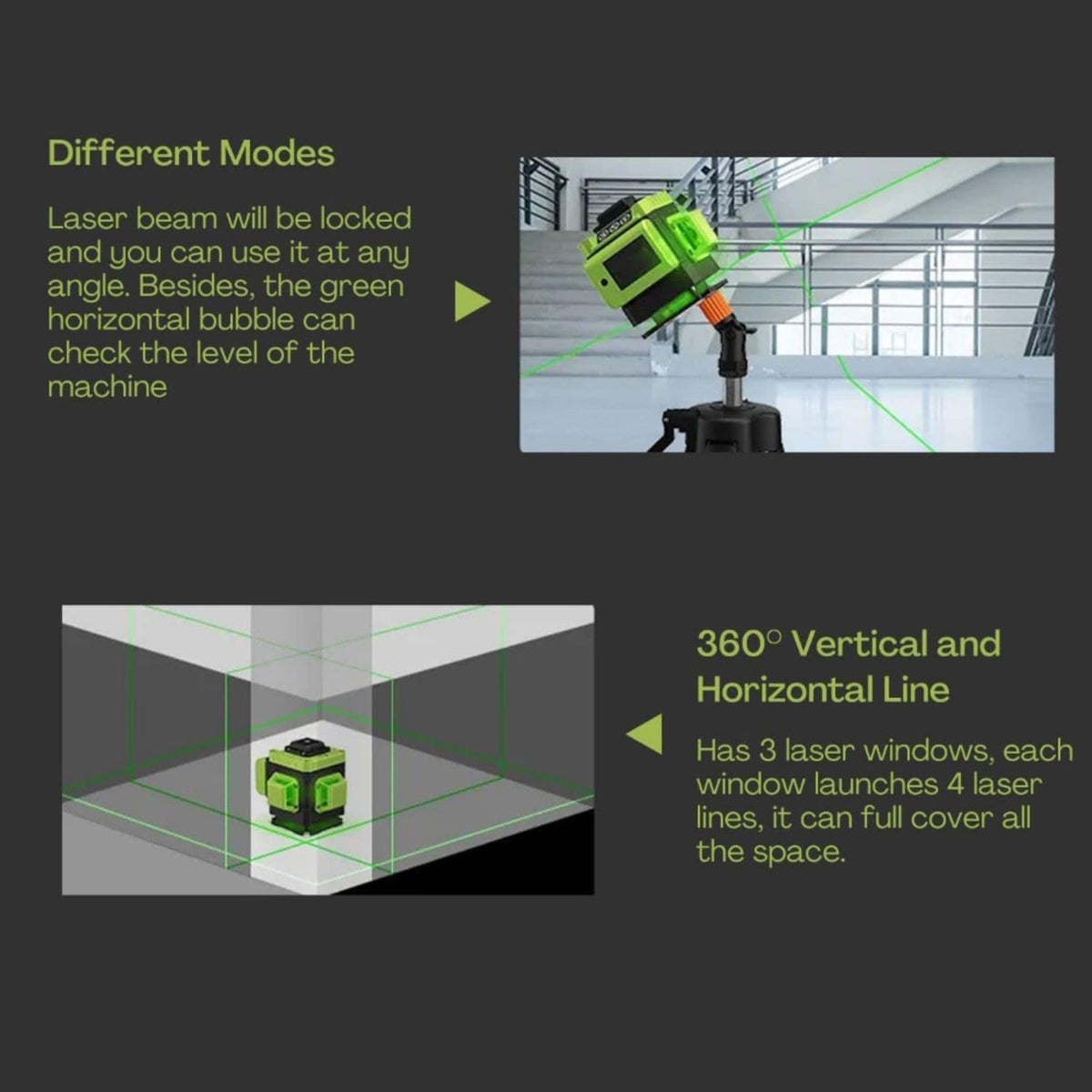 Laser Level, Green Light, 360° 4D 16 Lines, DIY Indoor Home Improvement Project Hand Tools