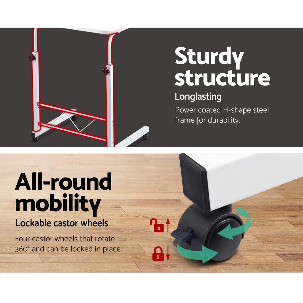 60 cm White Height-Adjustable Bedside Laptop Table