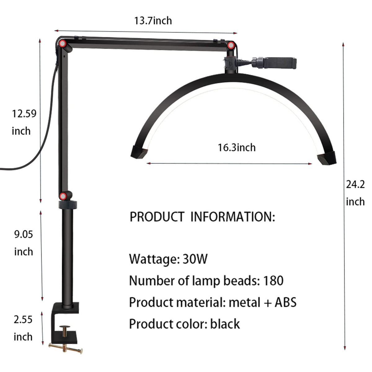Led Half Moon Lash Light for Lash Extension,Beauty Desk Lamp,lash Lamp with Color Dimmable,U-Shaped Lashes Lights for Lash Extensions Skincare Facial Salon Eyebrows Makeup,30W