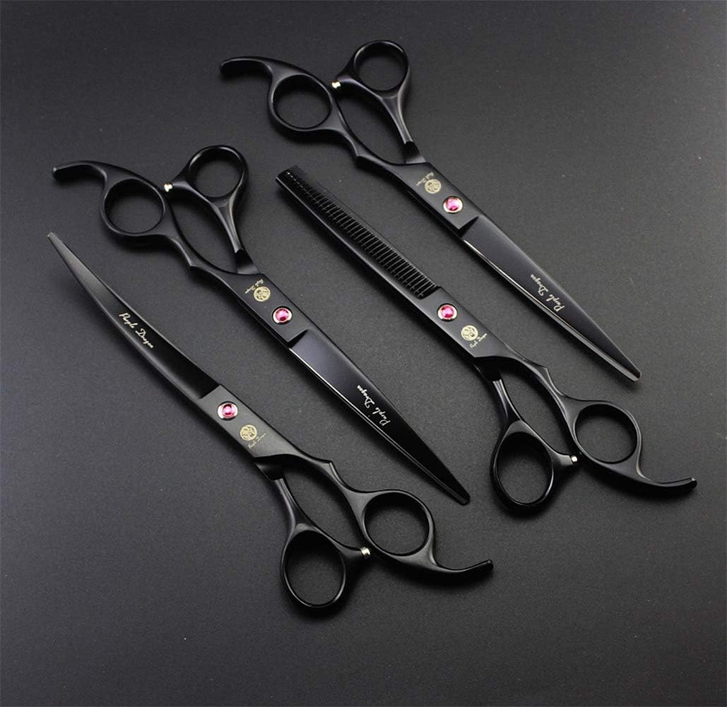 Matte-Black 4-Piece 7-Inch Pet Grooming Scissor Kit with Case