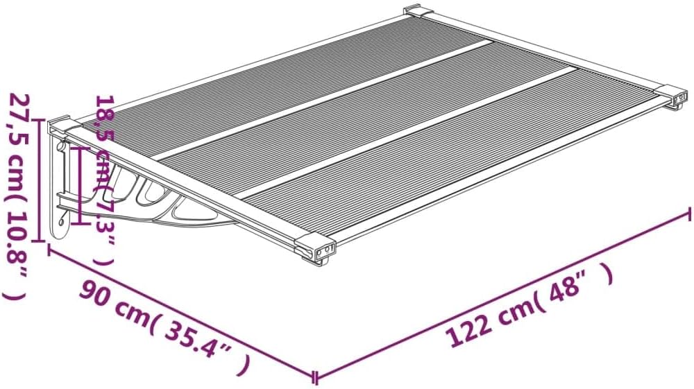 90 cm-Deep Polycarbonate Door & Window Canopy – 3 Finishes