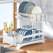 42 cm 2-Tier Dish Rack with 360° Extendable Drain Spout – 2 Colours