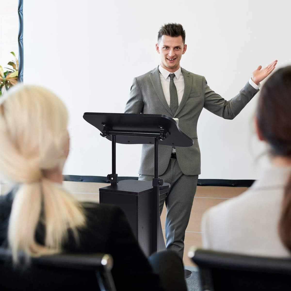 Mobile Height-Adjustable Laptop & Podium Desk with Storage