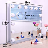 Hollywood Mirror, Large Lighted Vanity Makeup Mirror with Lights, 14pcs Led Bulbs Table top or Wall Mounted Dressing Table Beauty Mirror with A Magnetic 10x Magnifying Mirror (Silver)