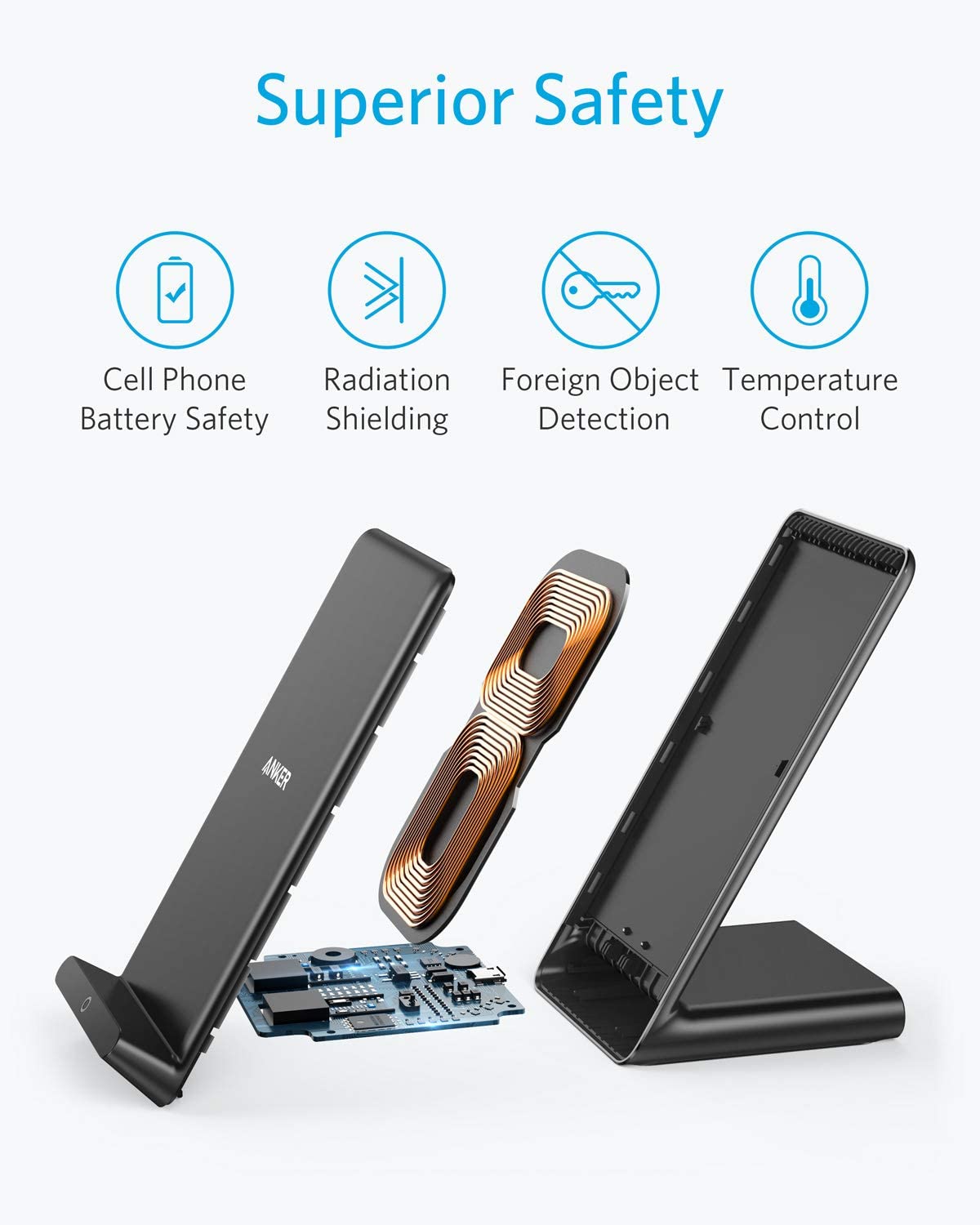 Anker Fast Wireless Charger, 10W Wireless Charging Stand, Qi-Certified, Compatible iPhone XR/Xs Max/XS/X/8/8 Plus, Fast-Charging Galaxy S9/S9+/S8/S8+/Note 9 and More, PowerWave Stand (No AC Adapter)
