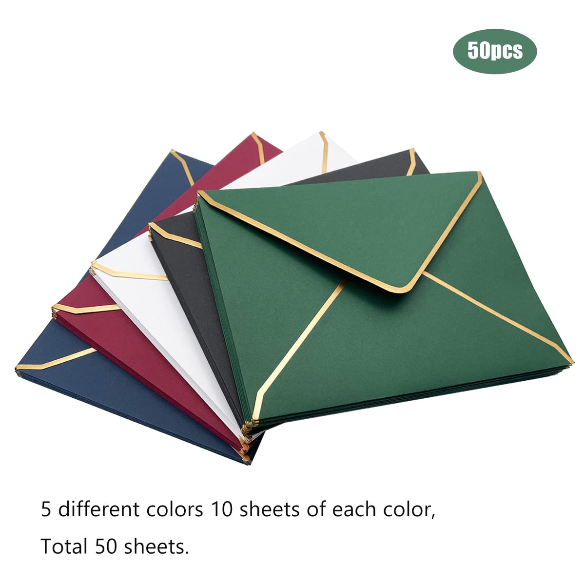 50-Pack A7 V-Flap Envelopes with Gold Border for 5 × 7 Cards