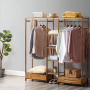Bamboo Garment Rack with Hanging Rail & Storage Shelves