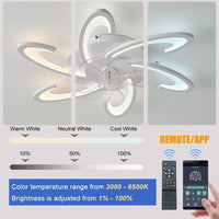 Low Profile Ceiling Fans with Lights and Remote/APP Control,3 Light Color Changes，6 Wind Speed Modes,Flush Mount Ceiling Fan Light,Modern Ceiling Light with Fan for Bedroom/Study/Office 82cm