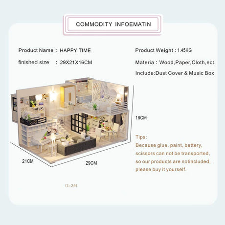 DIY Dollhouse Miniature with Furniture Kit