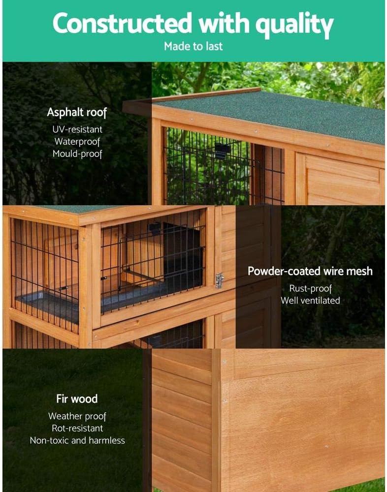 Two-Compartment Fir-Wood Small-Animal Hutch with 2 Sliding Trays