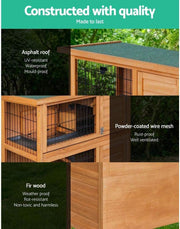 Two-Compartment Fir-Wood Small-Animal Hutch with 2 Sliding Trays