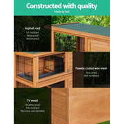 Two-Compartment Fir-Wood Small-Animal Hutch with 2 Sliding Trays
